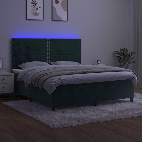 vidaXL Sommier à lattes de lit matelas et LED Vert foncé 160x200 cm