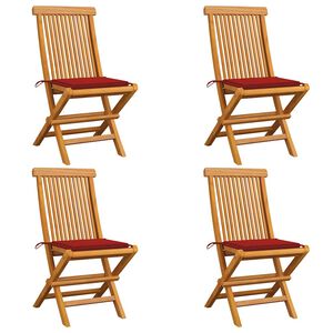 vidaXL Chaises pliantes avec coussins rouges 4 pcs teck massif