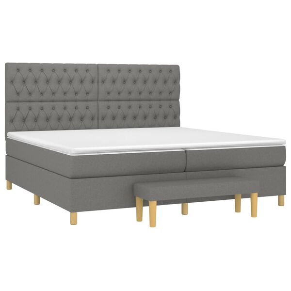 vidaXL Sommier &agrave; lattes de lit avec matelas Gris fonc&eacute; 200x200cm Tissu