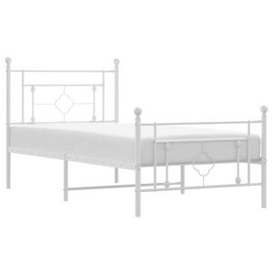 vidaXL Cadre de lit m&eacute;tal sans matelas et pied de lit blanc 100x190 cm
