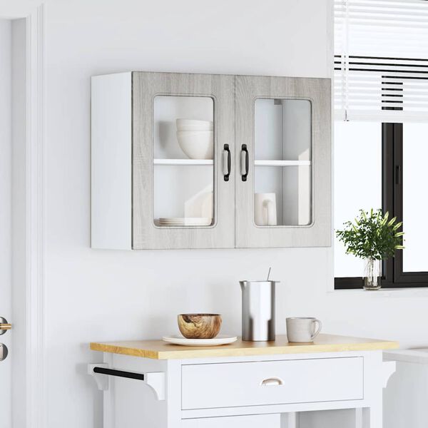 vidaXL Armoire murale de cuisine avec porte vitr&eacute;e "Kalmar" Bois d'ing&eacute;nierie gris Sonoma