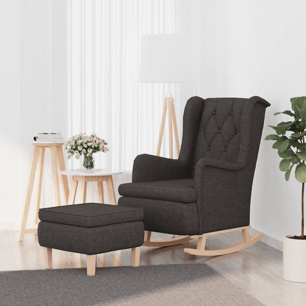 vidaXL Fauteuil avec pieds &agrave; bascule et tabouret Gris fonc&eacute; Tissu
