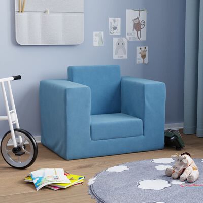 vidaXL Canapé-lit pour enfants Bleu Peluche douce