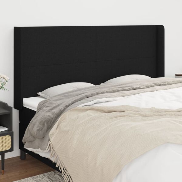 vidaXL T&ecirc;te de lit avec oreilles Noir 163x16x118/128 cm Tissu