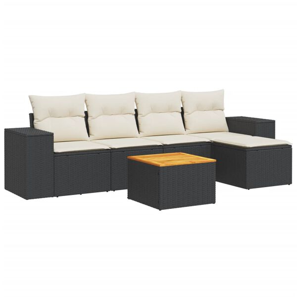vidaXL Salon de jardin 6 pcs avec coussins noir r&eacute;sine tress&eacute;e