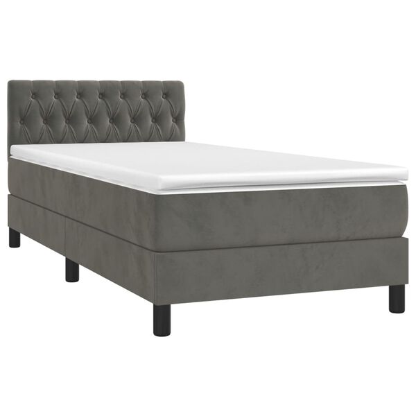 vidaXL Sommier &agrave; lattes de lit et matelas Gris fonc&eacute; 90x190 cm Velours
