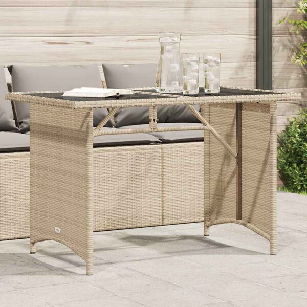 vidaXL Table de jardin avec dessus en verre beige 110x68x70 cm rotin