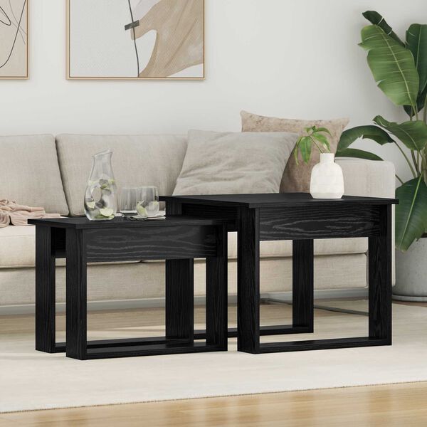 vidaXL Ensemble de tables basses 2 pcs Ch&ecirc;ne noir Bois d'ing&eacute;nierie