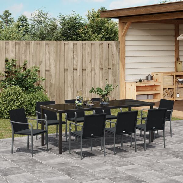 vidaXL Ensemble de salle &agrave; manger pour jardin 9 pcs Noir et gris