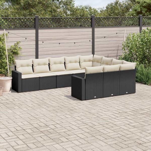 vidaXL Salon de jardin 10 pcs avec coussins noir résine tressée
