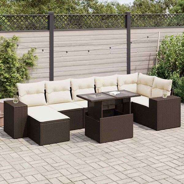 vidaXL Salon de jardin 8 pcs avec coussins marron r&eacute;sine tress&eacute;e