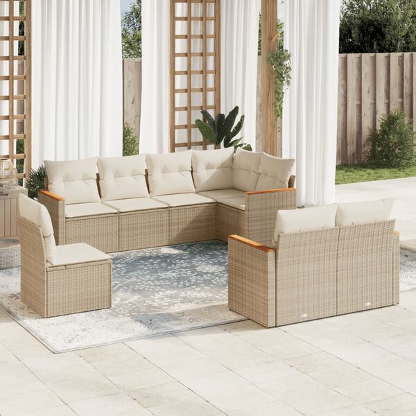 vidaXL Salon de jardin avec coussins 8 pcs beige r&eacute;sine tress&eacute;e