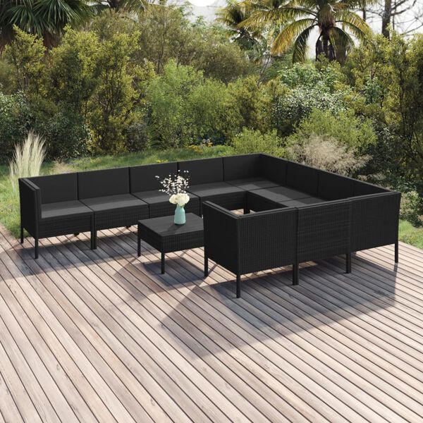 vidaXL Salon de jardin 11 pcs avec coussins R&eacute;sine tress&eacute;e Noir