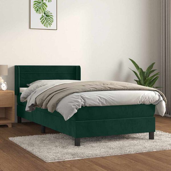 vidaXL Sommier &agrave; lattes de lit et matelas Vert fonc&eacute; 80x200 cm Velours