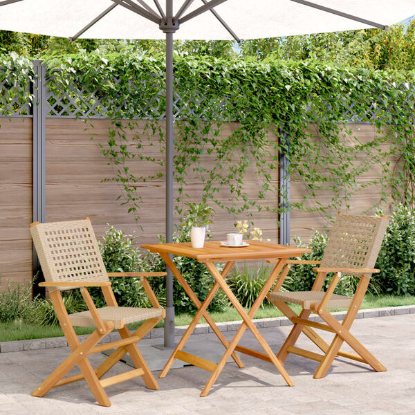vidaXL Ensemble de bistro 3 pcs beige résine tressée et bois massif
