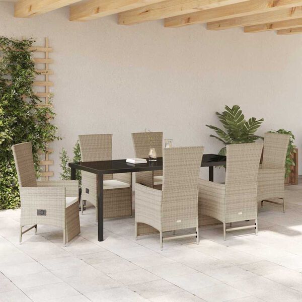 vidaXL Ensemble de salle &agrave; manger pour jardin 7 pcs Beige polyrotin