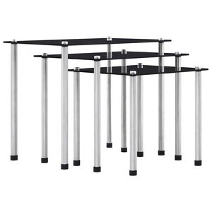 vidaXL Tables gigognes 3 pcs Noir Verre tremp&eacute;