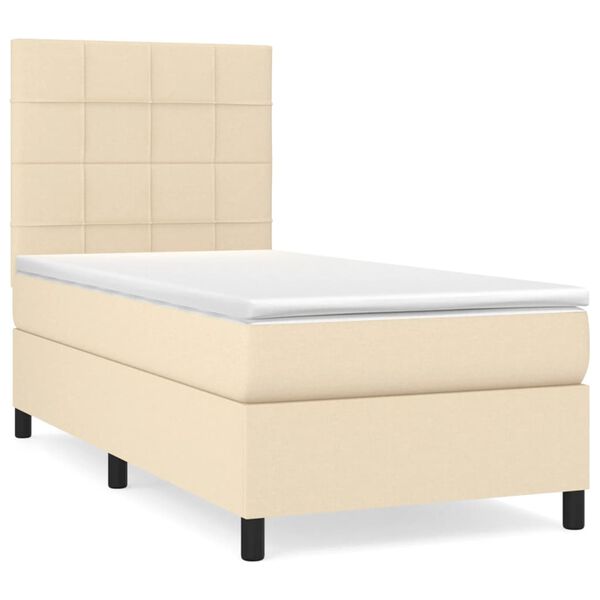 vidaXL Sommier &agrave; lattes de lit avec matelas Cr&egrave;me 100x200 cm Tissu