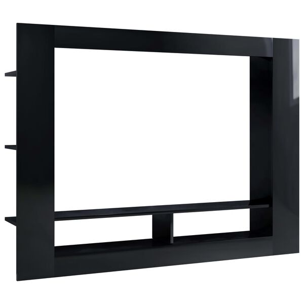 vidaXL Meuble TV Noir brillant 152x22x113 cm Bois d'ing&eacute;nierie