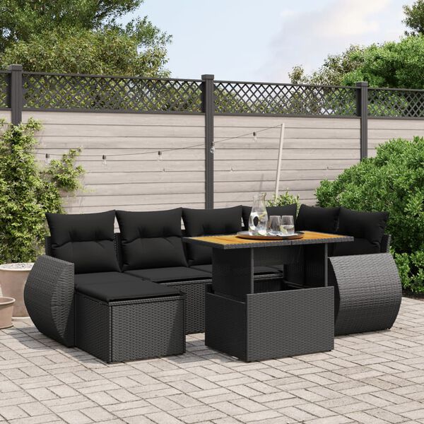 vidaXL Salon de jardin 7 pcs avec coussins noir r&eacute;sine tress&eacute;e