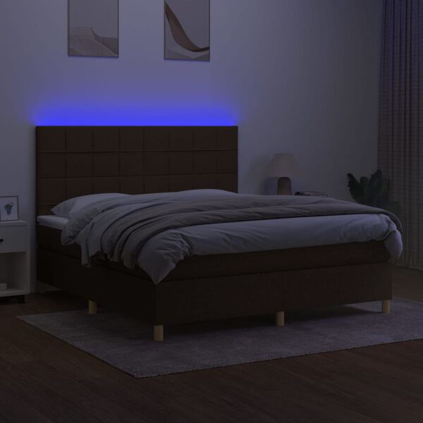 vidaXL Sommier &agrave; lattes de lit matelas et LED Marron fonc&eacute; 160x200 cm