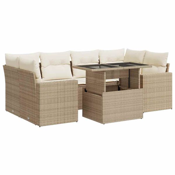 vidaXL Salon de jardin avec coussins 7 pcs beige r&eacute;sine tress&eacute;e
