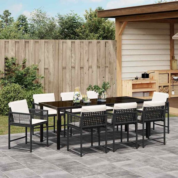 vidaXL Ensemble de salle &agrave; manger pour jardin 9 pcs Noir polyrotin