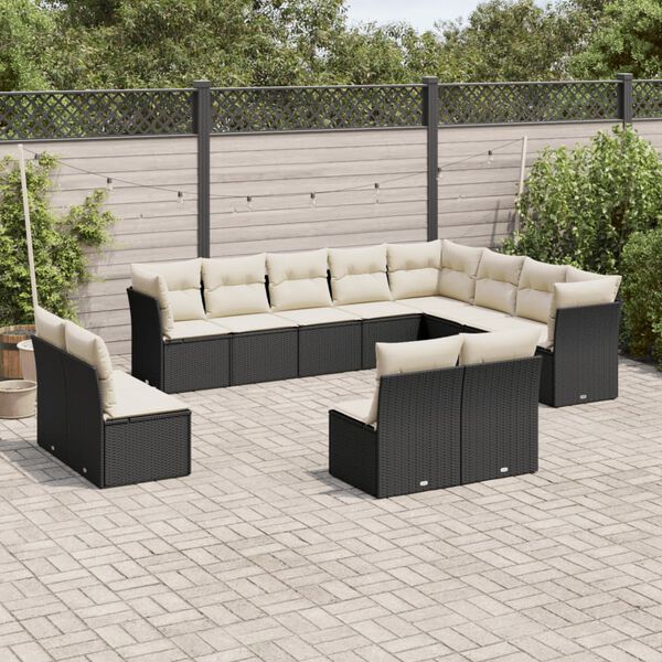 vidaXL Salon de jardin 12 pcs avec coussins noir r&eacute;sine tress&eacute;e