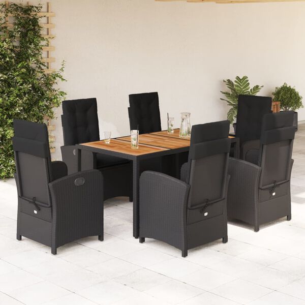 vidaXL Ensemble &agrave; manger de jardin coussins 7pcs Noir R&eacute;sine tress&eacute;e
