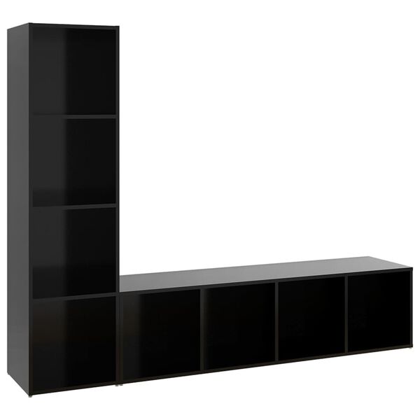 vidaXL Meubles TV 2 pcs Noir 142,5x35x36,5 cm Bois d'ing&eacute;nierie