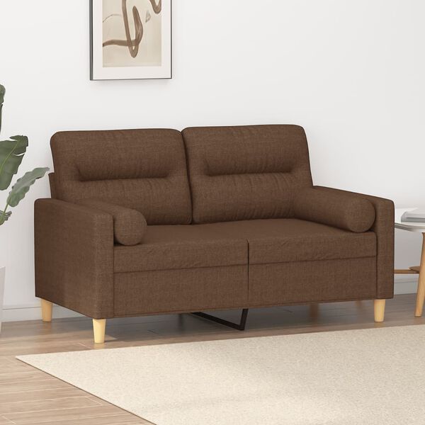 vidaXL Canap&eacute; 2 places avec oreillers d&eacute;coratifs marron 120 cm tissu