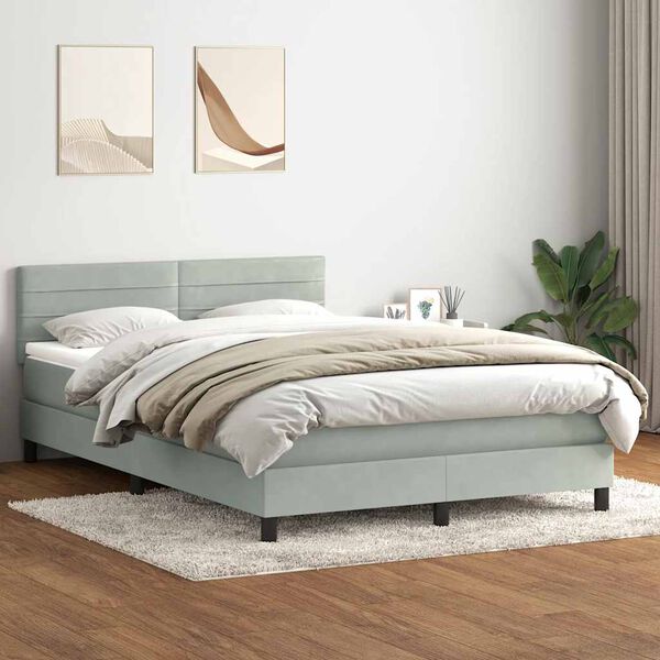 vidaXL Sommier &agrave; lattes de lit et matelas et LED gris clair 160x220cm velours