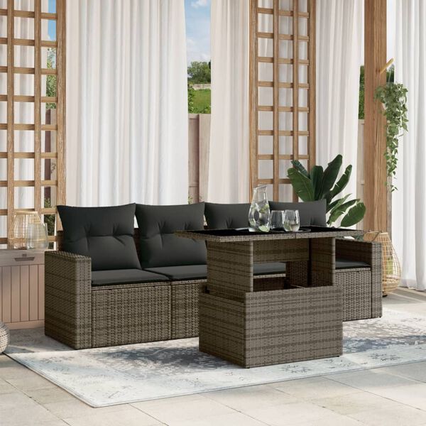 vidaXL Salon de jardin 5 pcs avec coussins gris r&eacute;sine tress&eacute;e