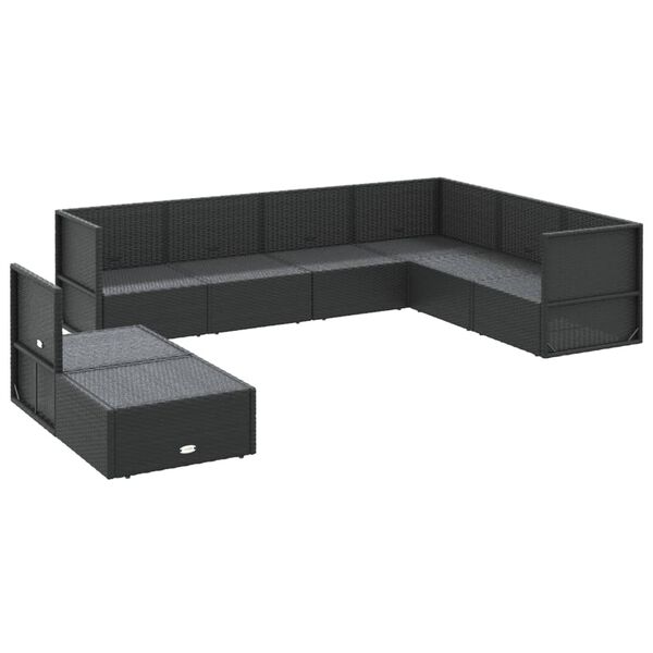 vidaXL Salon de jardin 8 pcs avec coussins noir r&eacute;sine tress&eacute;e