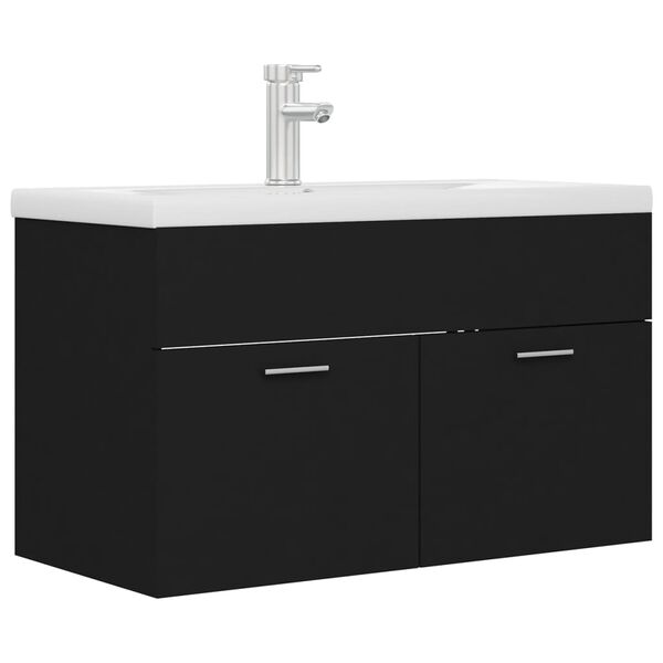 vidaXL Armoire d'&eacute;vier avec lavabo int&eacute;gr&eacute; Noir Agglom&eacute;r&eacute;