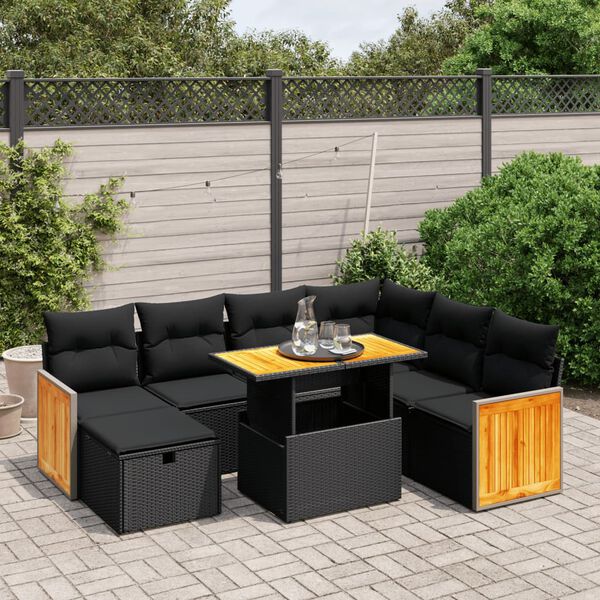 vidaXL Salon de jardin 8 pcs avec coussins noir r&eacute;sine tress&eacute;e