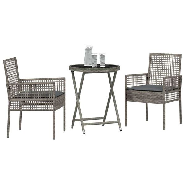 vidaXL Ensemble bistro de jardin 3 pcs Gris polyrotin