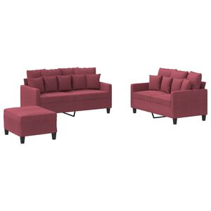vidaXL Ensemble de canap&eacute;s 3 pcs avec coussins Rouge bordeaux Tissu
