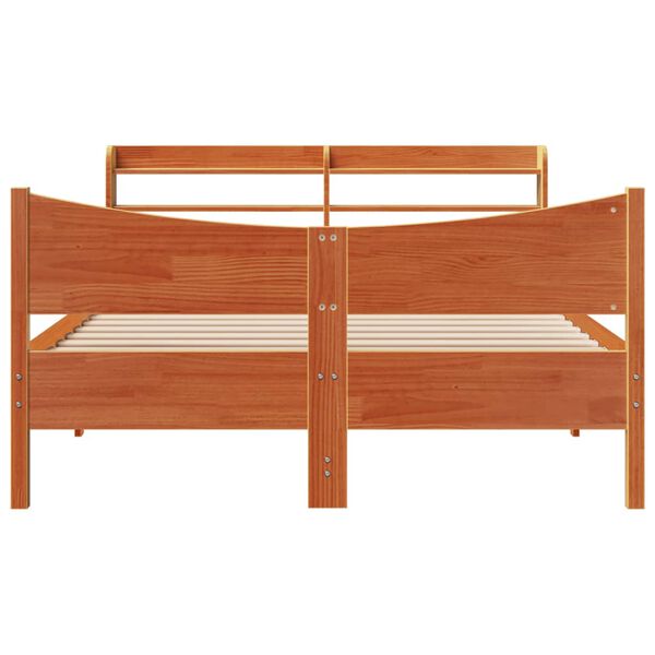 vidaXL Cadre de lit et t&ecirc;te de lit cire marron 135x190 cm bois de pin
