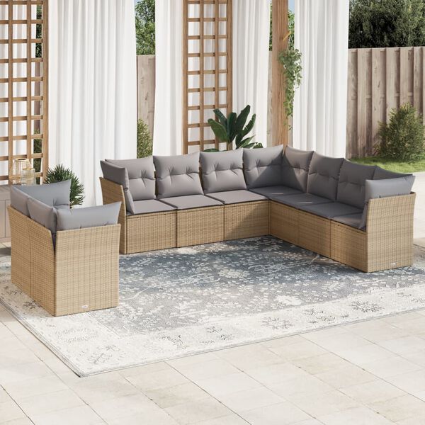 vidaXL Salon de jardin avec coussins 9 pcs beige r&eacute;sine tress&eacute;e