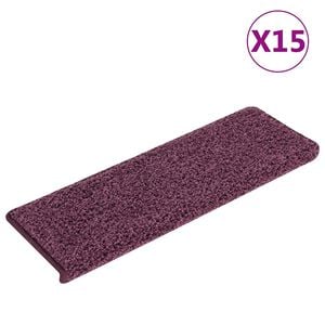 vidaXL Tapis d'escalier 15 pi&egrave;ces 65 x 21 x 4 cm Violet fonc&eacute; Bord rectangulaire
