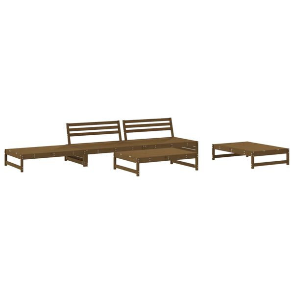 vidaXL Salon de jardin 5 pcs avec coussins marron miel bois massif