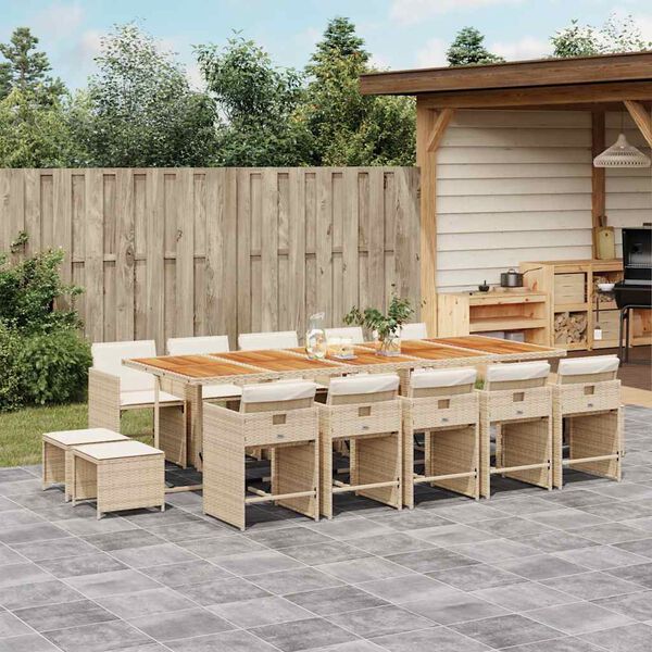 vidaXL Ensemble &agrave; manger de jardin et coussins 15 pcs beige