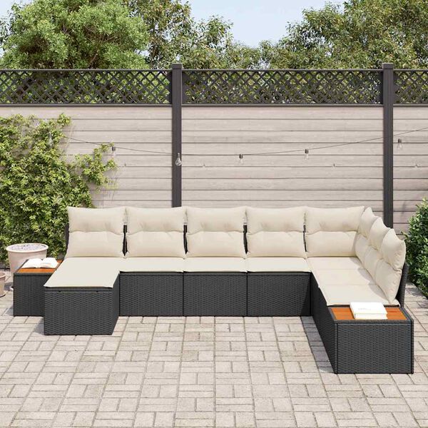 vidaXL Ensemble de canap&eacute; de jardin 9 pcs Noir et Cr&egrave;me Polyrotin