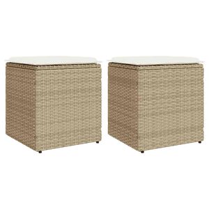 vidaXL Tabourets de jardin avec coussins lot de 2 beige r&eacute;sine tress&eacute;e