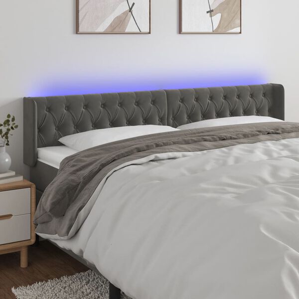 vidaXL T&ecirc;te de lit &agrave; LED Gris fonc&eacute; 183x16x78/88 cm Velours