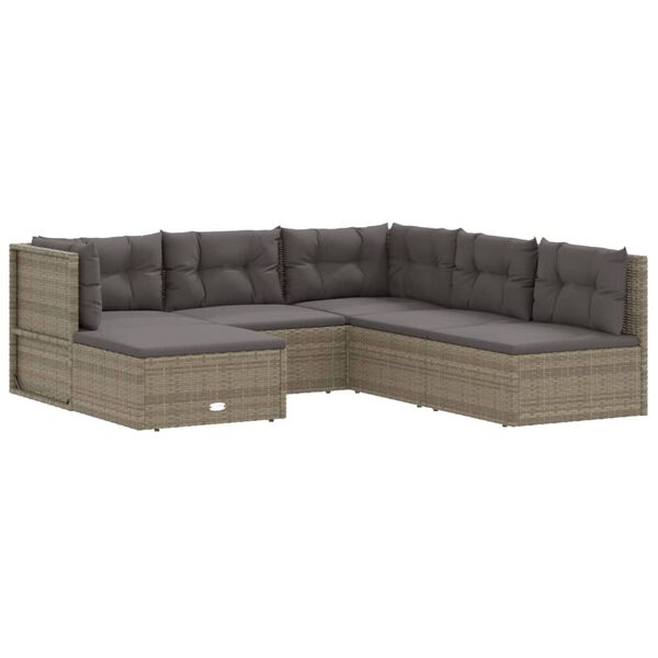 vidaXL Salon de jardin 6 pcs avec coussins Gris R&eacute;sine tress&eacute;e