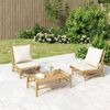 vidaXL Salon de jardin 3 pcs avec coussins blanc crème bambou