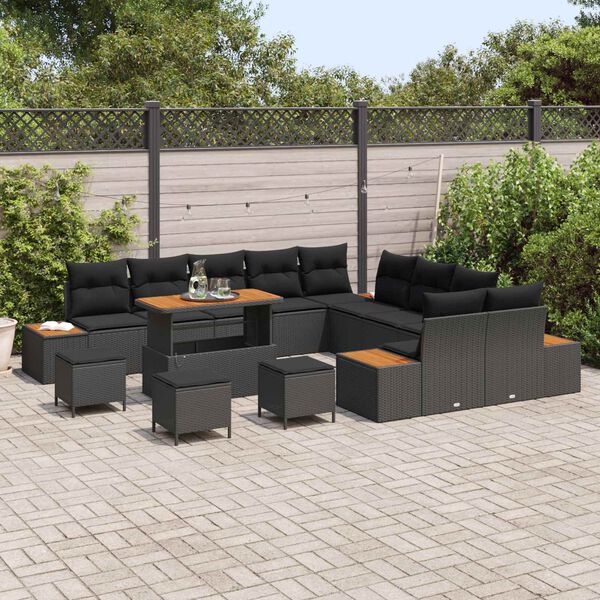 vidaXL Ensemble de canap&eacute; de jardin 14 pcs Noir polyrotin