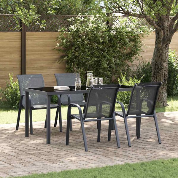 vidaXL Chaises empilables de jardin lot de 4 Gris Tissu textil&egrave;ne